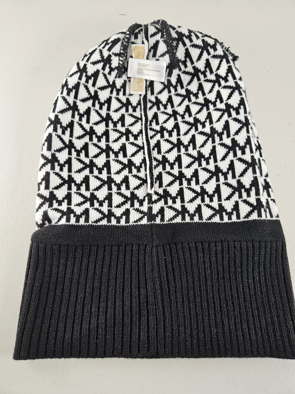 Michael Kors Black & White Logo Knit Beanie